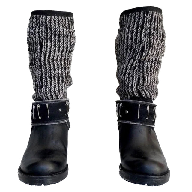 LUISA MIRANDA ITALIA Harness Chunky Lug Sole Slouch Black Biker Moto Boots - Botablu