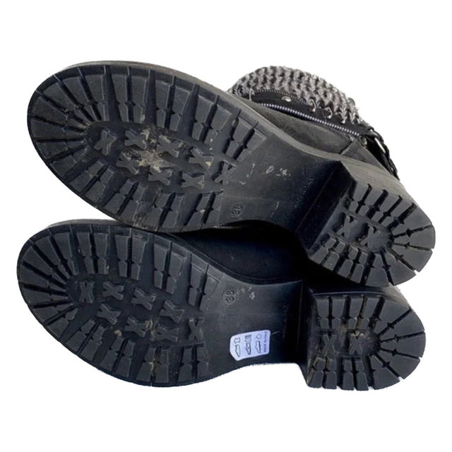 LUISA MIRANDA ITALIA Harness Chunky Lug Sole Slouch Black Biker Moto Boots - Botablu