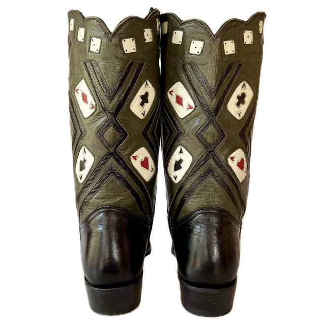 MONTANA Vintage Las Vegas Poker Aces Goat Leather Cowboy Boots - Botablu