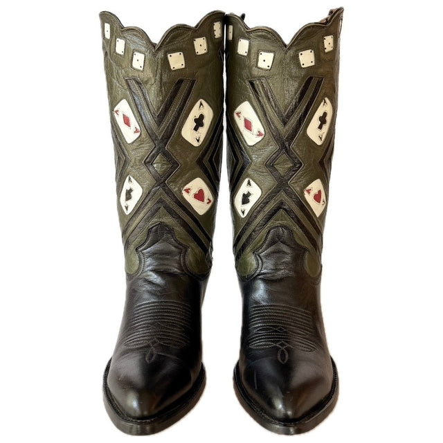 MONTANA Vintage Las Vegas Poker Aces Goat Leather Cowboy Boots - Botablu