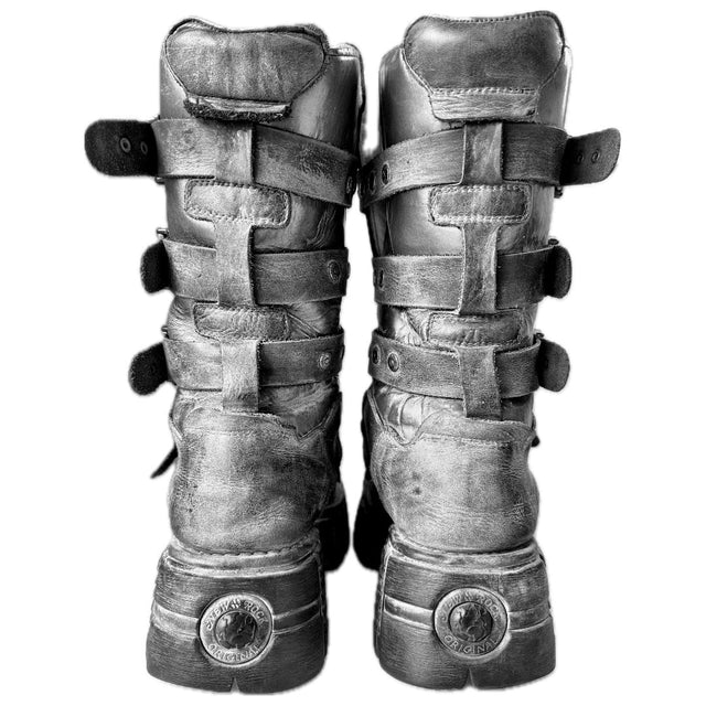 NEW ROCK Vintage Platform Buckle Black Biker Motorcycle Boots - Botablu