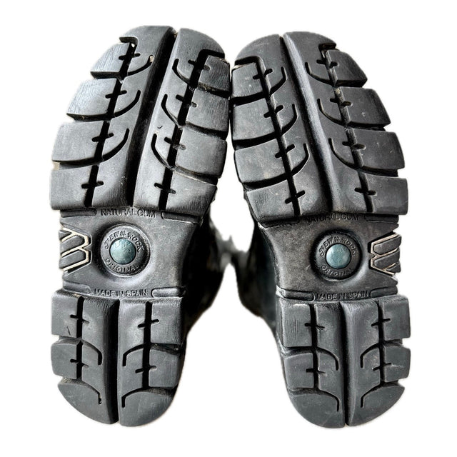 NEW ROCK Vintage Platform Buckle Black Biker Motorcycle Boots - Botablu
