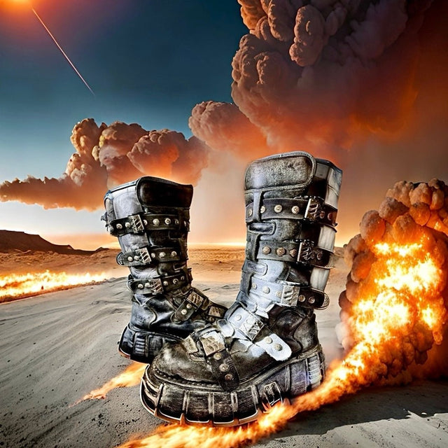 NEW ROCK Vintage Platform Buckle Black Biker Motorcycle Boots - Botablu
