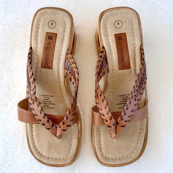 NO BOUNDARIES Vintage Y2K Wooden Platform Chunky Genuine Brown Leather Sandals - Botablu