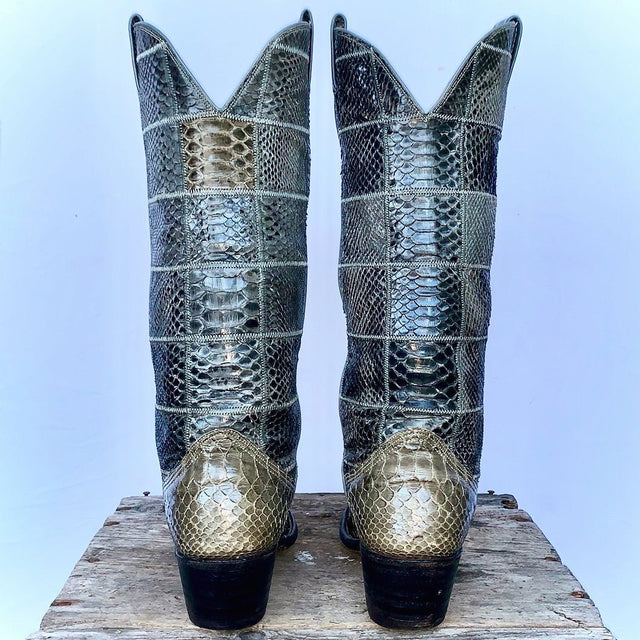 NOCONA Vintage Snakeskin Patchwork Tall Knee High Cowgirl Cowboy Western Boots - Botablu