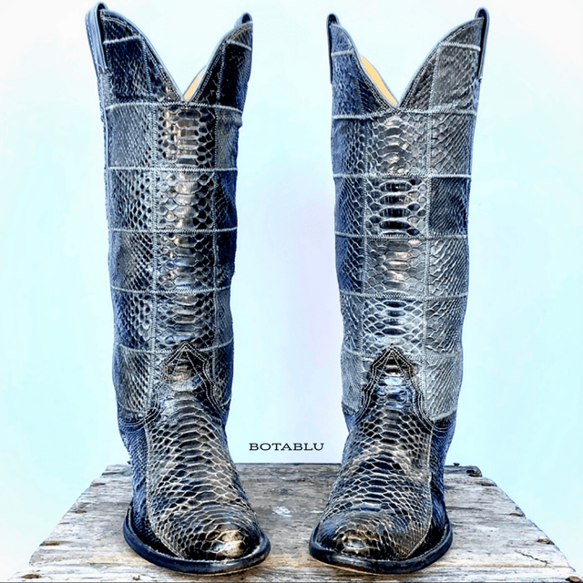 NOCONA Vintage Snakeskin Patchwork Tall Knee High Cowgirl Cowboy Western Boots - Botablu