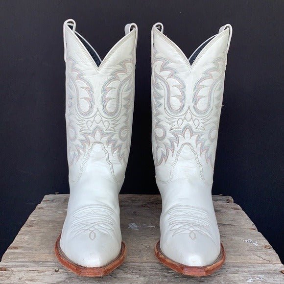 NOCONA Vintage White Leather Cowgirl Cowboy Western Boots - Botablu