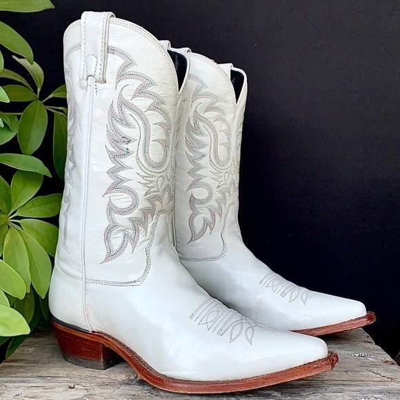 NOCONA Vintage White Leather Cowgirl Cowboy Western Boots - Botablu