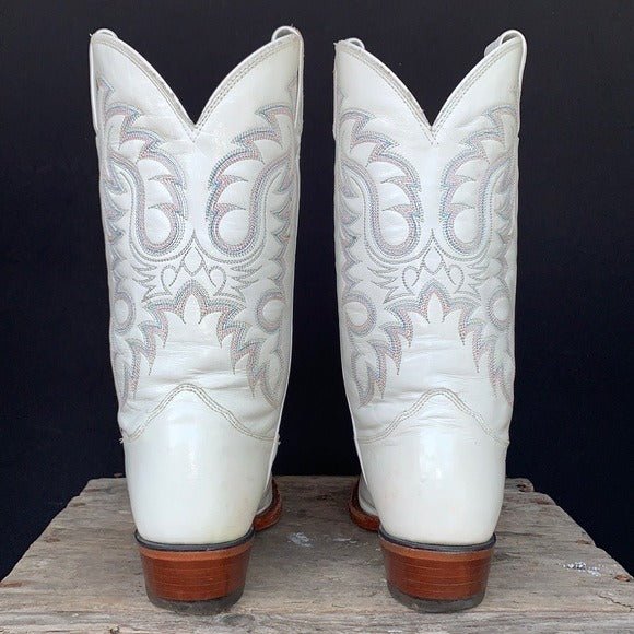 NOCONA Vintage White Leather Cowgirl Cowboy Western Boots - Botablu
