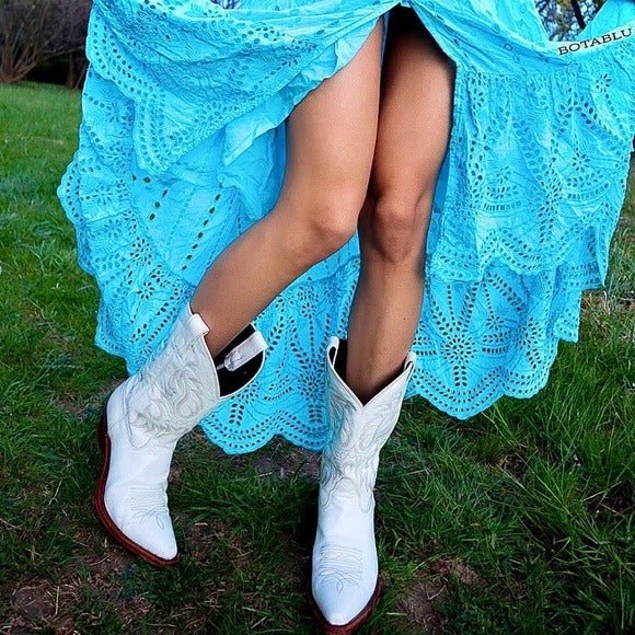 NOCONA Vintage White Leather Cowgirl Cowboy Western Boots - Botablu
