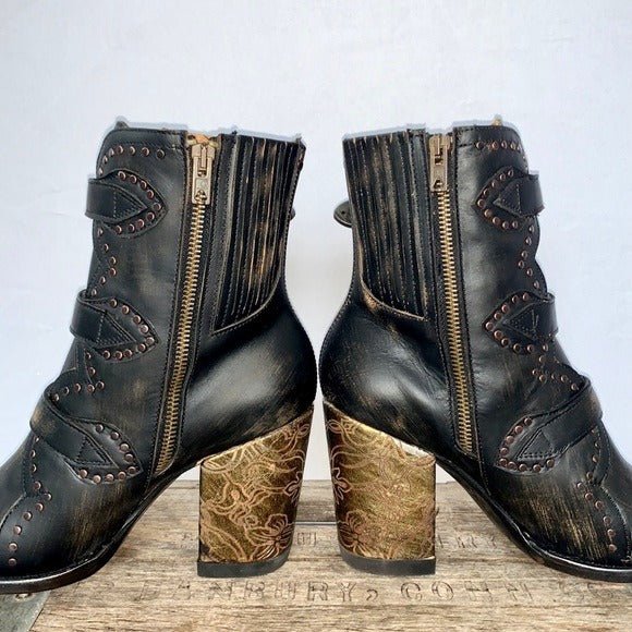 OLD GRINGO Addison Black Leather Buckle Zipper Boho Cowgirl Western Ankle Boots - Botablu