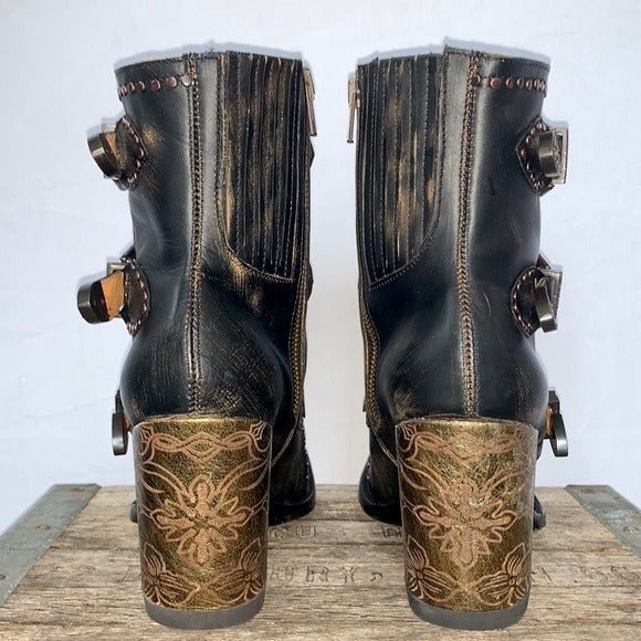 OLD GRINGO Addison Black Leather Buckle Zipper Boho Cowgirl Western Ankle Boots - Botablu