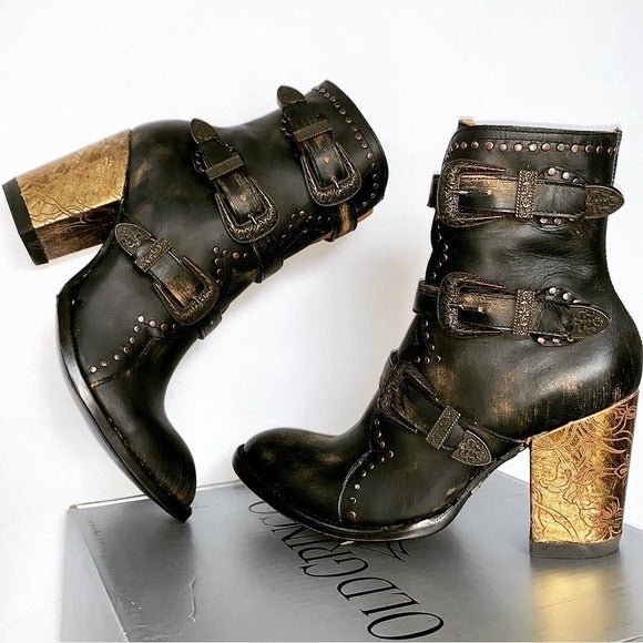 OLD GRINGO Addison Black Leather Buckle Zipper Boho Cowgirl Western Ankle Boots - Botablu