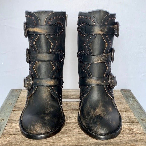 OLD GRINGO Addison Black Leather Buckle Zipper Boho Cowgirl Western Ankle Boots - Botablu