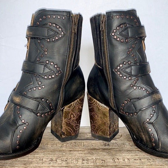 OLD GRINGO Addison Black Leather Buckle Zipper Boho Cowgirl Western Ankle Boots - Botablu