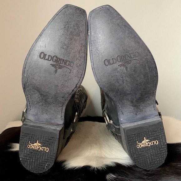 OLD GRINGO Aileen Black Studded Harness Tall Biker Moto Cowgirl Cowboy Boots - Botablu