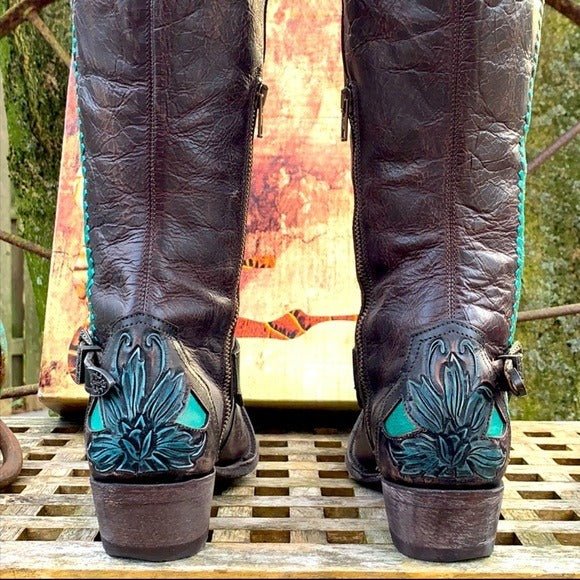 OLD GRINGO Aster Tooling 18” Tooled Brown Leather Tall Knee High Cowgirl Western Boots - Botablu