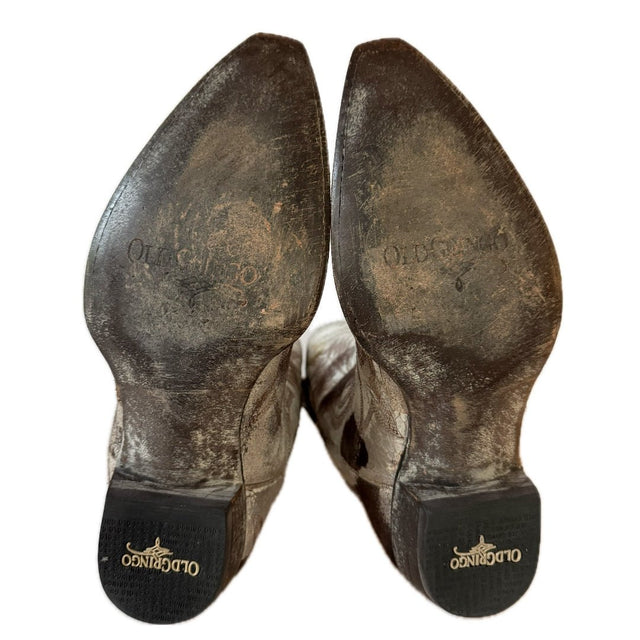 OLD GRINGO Aztec Metallic Silver Brown Short Cowgirl Cowboy Western Boots - Botablu