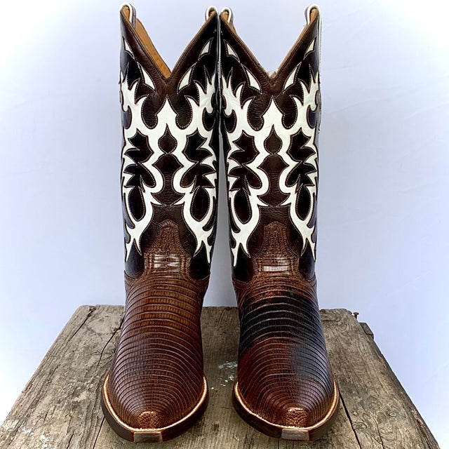 OLD GRINGO Benchmark Handmade Teju Lizard Exotic Leather Brown Cowboy Western Boots - Botablu