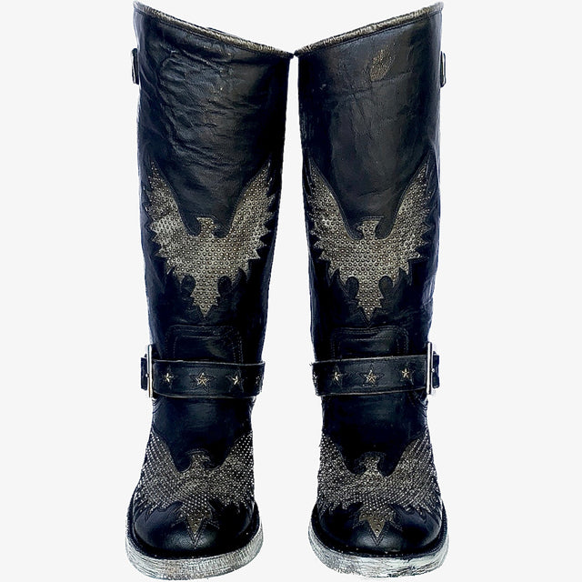 OLD GRINGO Biker Iron Eagle Harness Black Moto Cowgirl Cowboy Western Boots - Botablu