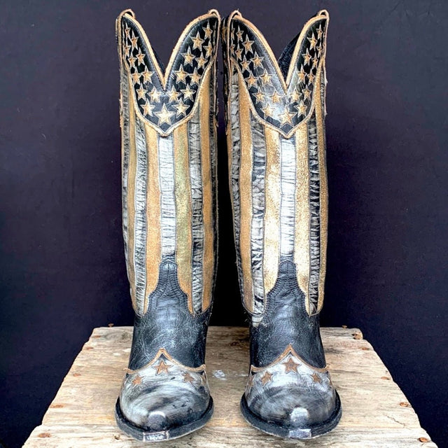 OLD GRINGO Bloom New American Flag Patriotic Black Cowgirl Cowboy Western Boots - Botablu