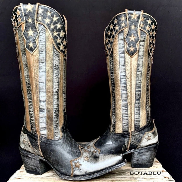 OLD GRINGO Bloom New American Flag Patriotic Black Cowgirl Cowboy Western Boots - Botablu