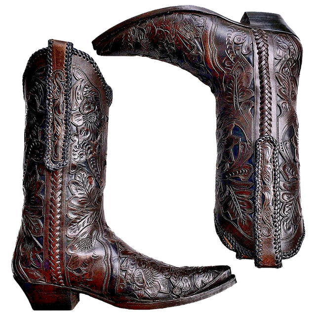 OLD GRINGO BOOT STAR Tooled Leather Brown Black Cowboy Western Boots - Botablu