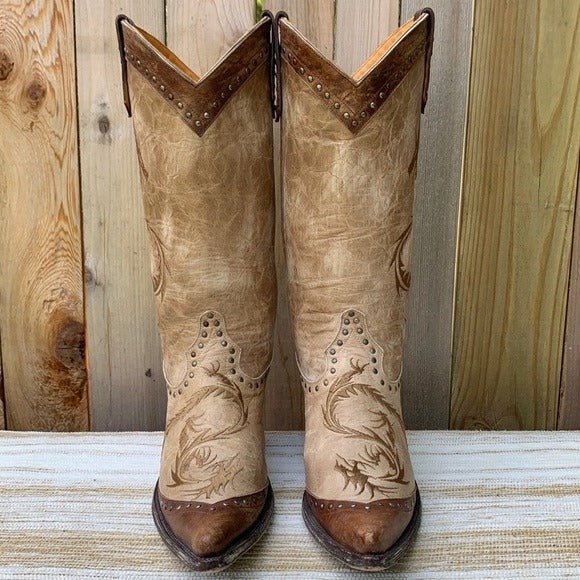 OLD GRINGO Dragon Embroidered Tan Brown Tall Cowgirl Cowboy Western Boots - Botablu