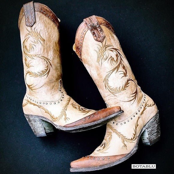OLD GRINGO Dragon Embroidered Tan Brown Tall Cowgirl Cowboy Western Boots - Botablu