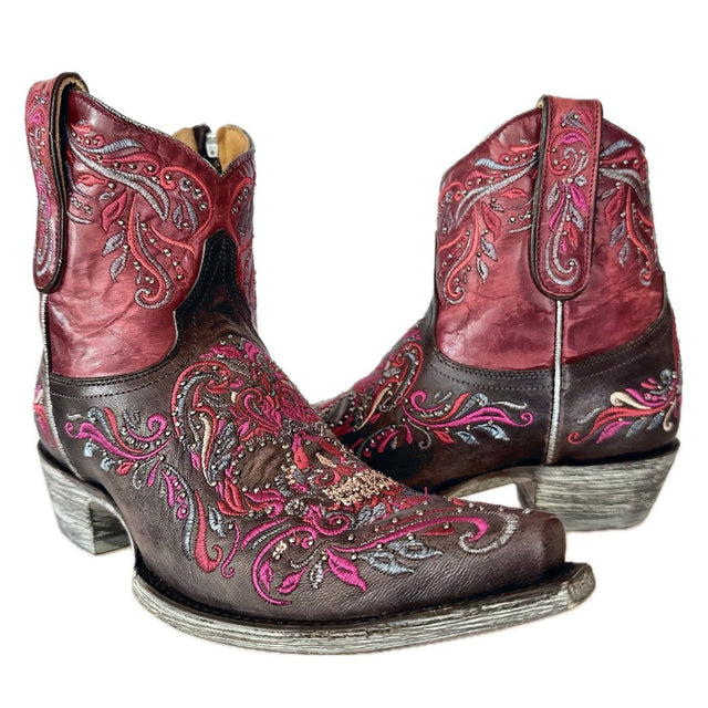 OLD GRINGO Dulce Calavera Skull Chocolate Red Western Ankle Boots BL3233-8 - Botablu