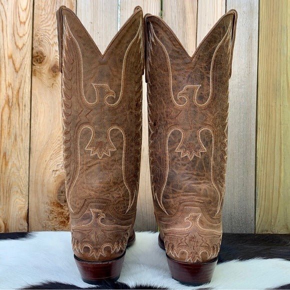 OLD GRINGO Eagle Stitched Brown Leather Mid Calf Snip Toe Cowboy Western Boots - Botablu