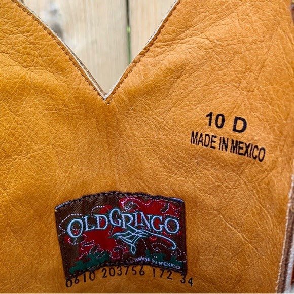 OLD GRINGO Eagle Stitched Brown Leather Mid Calf Snip Toe Cowboy Western Boots - Botablu