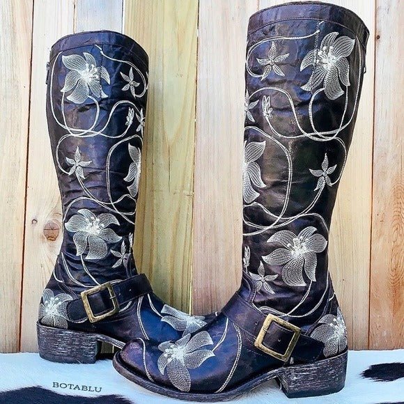 OLD GRINGO Harness Floral Tall Knee High Biker Moto Cowgirl Cowboy Western Boots - Botablu