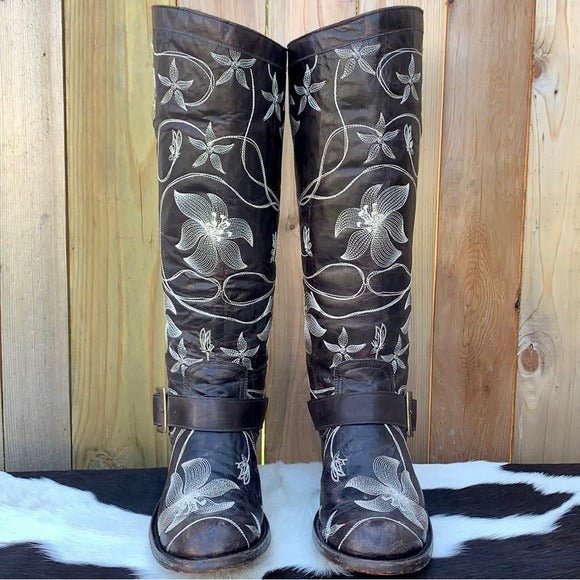 OLD GRINGO Harness Floral Tall Knee High Biker Moto Cowgirl Cowboy Western Boots - Botablu