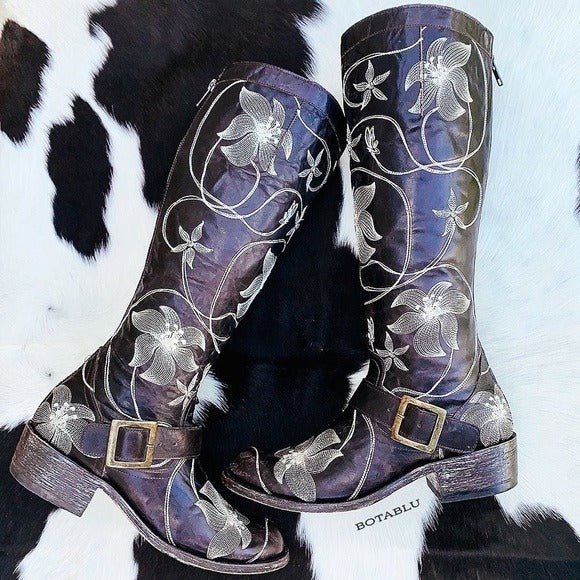 OLD GRINGO Harness Floral Tall Knee High Biker Moto Cowgirl Cowboy Western Boots - Botablu