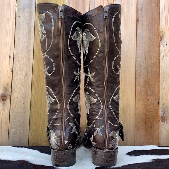 OLD GRINGO Harness Floral Tall Knee High Biker Moto Cowgirl Cowboy Western Boots - Botablu