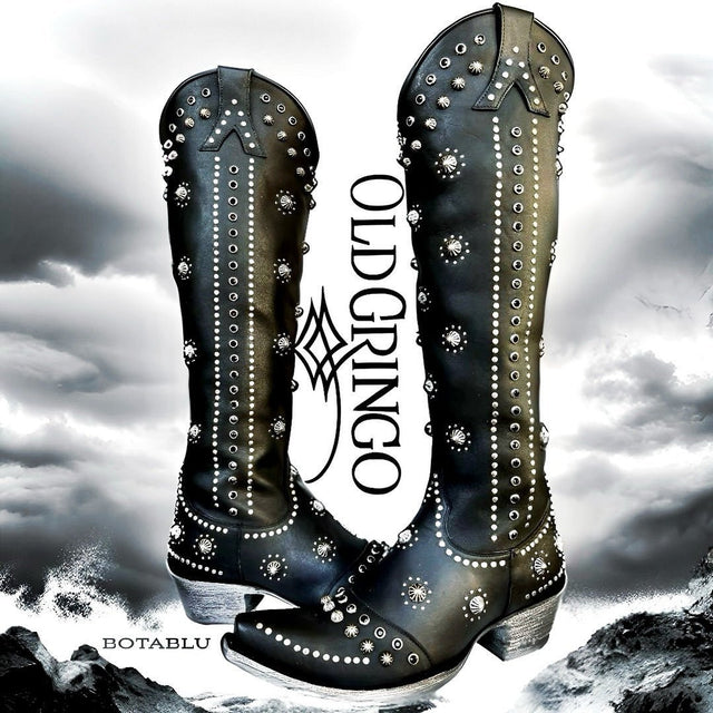 OLD GRINGO Kellie 18” L3095-1 Studded Tall Knee High Cowgirl Cowboy Western Black Boots - Botablu
