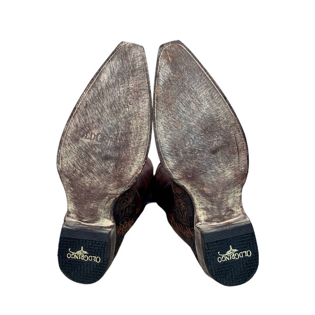 OLD GRINGO Klak Skull Tooled Brown Leather Cowboy Western Boots - Botablu