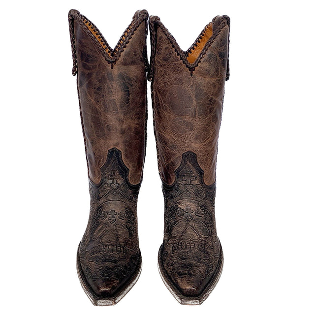 OLD GRINGO Klak Skull Tooled Brown Leather Cowboy Western Boots - Botablu