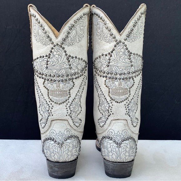 OLD GRINGO L&L White Skull Studded Sombrero Pistol Gun Cowgirl Western Boots - Botablu