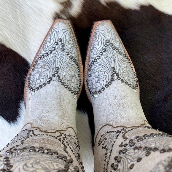 OLD GRINGO L&L White Skull Studded Sombrero Pistol Gun Cowgirl Western Boots - Botablu