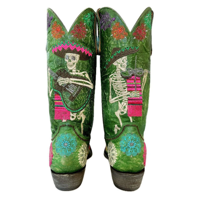 OLD GRINGO Mariachi Fiesta L3587-4 Green Skull Cowboy Boots - Botablu
