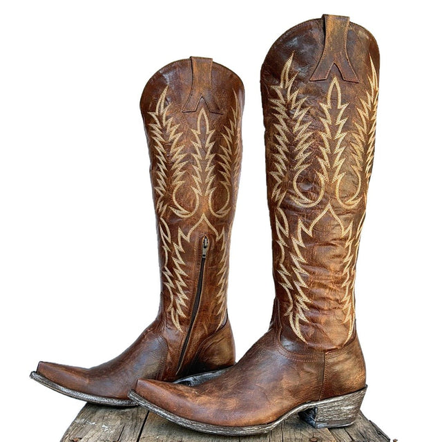 OLD GRINGO Mayra 18” Brown Embroidered Tall Knee High Relaxed Fit Cowgirl Western Boots - Botablu