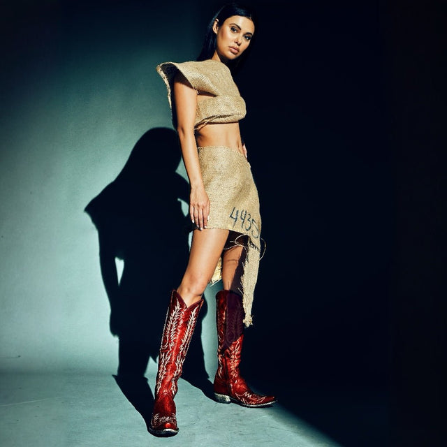 OLD GRINGO Mayra Embroidered Tall Knee High Red Leather Cowgirl Western Boots - Botablu