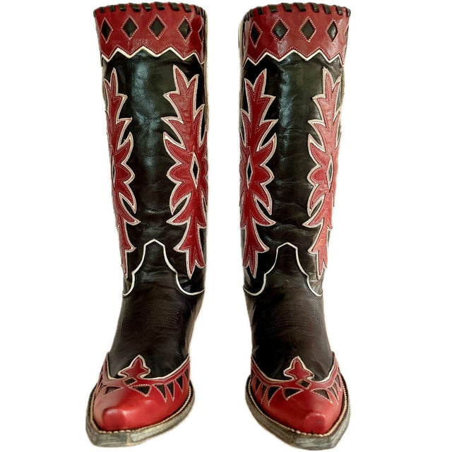 OLD GRINGO Miles City Vintage Style Black Red Womens Cowboy Boots - Botablu