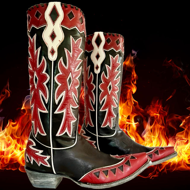 OLD GRINGO Miles City Vintage Style Black Red Womens Cowboy Boots - Botablu