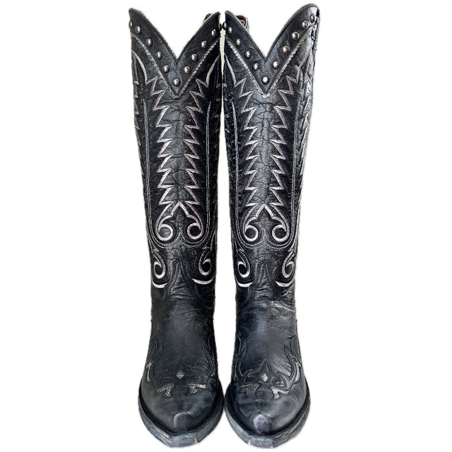 OLD GRINGO Nevada Heavier Studded Knee High Black Cowboy Boots - Botablu