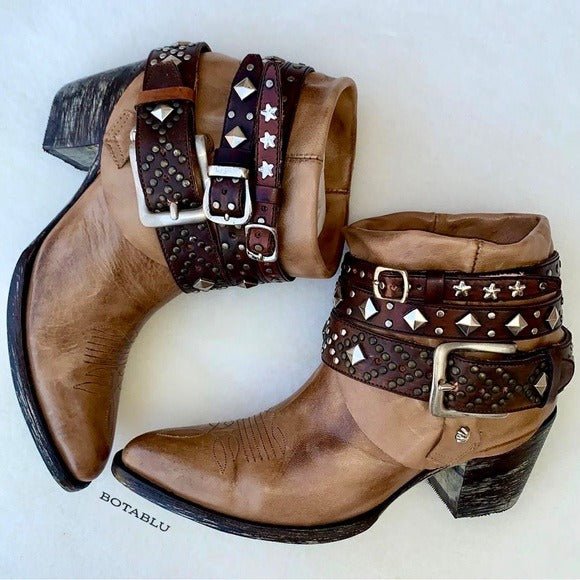 OLD GRINGO OG Studded Belted Boho Western Biker Cowboy Cowgirl Ankle Bootie Boots - Botablu