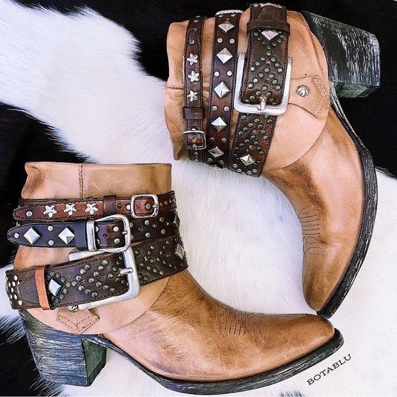 OLD GRINGO OG Studded Belted Boho Western Biker Cowboy Cowgirl Ankle Bootie Boots - Botablu