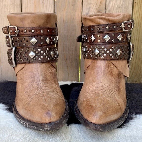 OLD GRINGO OG Studded Belted Boho Western Biker Cowboy Cowgirl Ankle Bootie Boots - Botablu